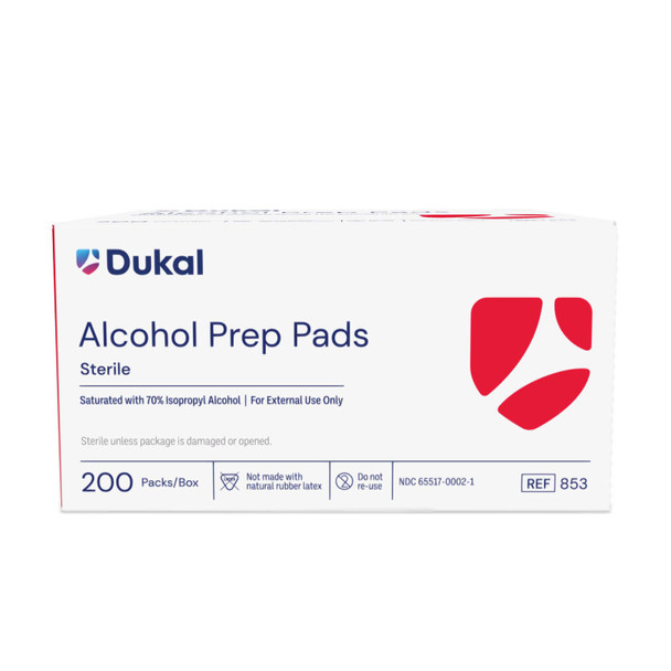 Dukal Corporation 853 Alcohol Prep Pads, Medium, 2-Ply, Sterile, 200/bx, 20 bx/cs (70 cs/plt) (Not Available for sale into Canada) , case