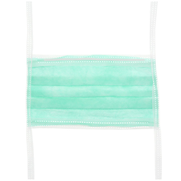 Cardinal Health AT752005 Surgical Mask, 3-Layer Spunbond Polypropolene/Filtered Media/Cellulose, Pleated, Film Anti-Fog, Tie-On, Green, 50/bx, 6 bx/cs (Continental US Only) , case