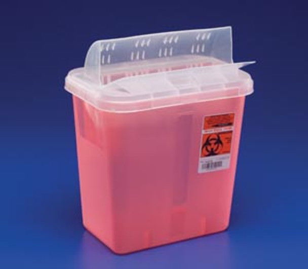 Cardinal Health 85221R Sharps Container, Always-Open Lid, 12 Qt, Transparent Red, 16¼in.H x 6in.D x 13¾in.W, 10/cs (Continental US Only) , case