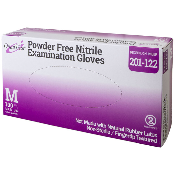 Omni International Corp. INTERNATIONAL OMNITRUST™ 201-122 Exam Glove, Nitrile, Medium, Textured Fingers, Blue, Powder Free (PF), 100/bx, 10 bx/cs (80 cs/plt) (See additional pricing for drop ship orders less than 1,000 cs) Max weekly quantity allowed