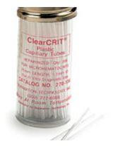 270-106 Stanbio Laboratory ClearCRIT 1.1mm I.D. Plastic HCT Tubes, Heparinized, 75mm Length, 5 vials with 200 Tubes, Each