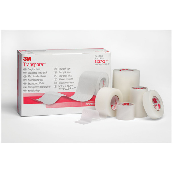 Solventum Corporation TRANSPORE™ 1527-0 Surgical Tape, ½in. x 10 yds, Transparent 24 rl/bx, 10 bx/cs (021219) (Continental US+HI Only) , case