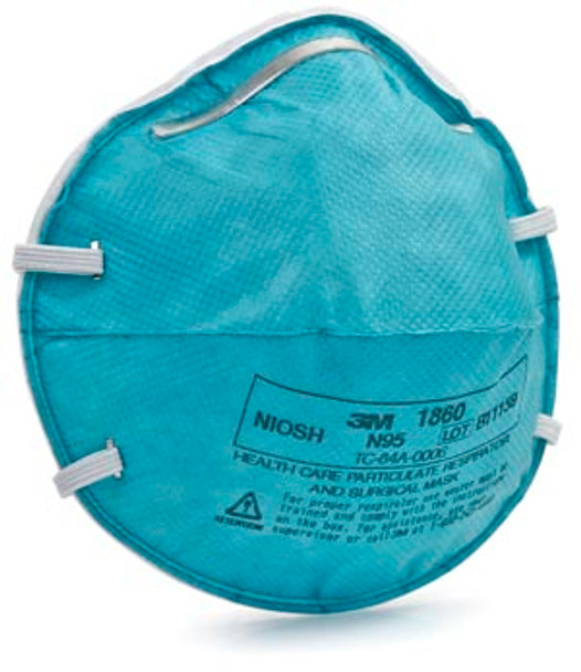 3M 1860 Teal Polyester Cup Style Disposable N95 Particulate Filter Respirator & Surgical Mask, Regular - 20/Box, 6 boxes/case