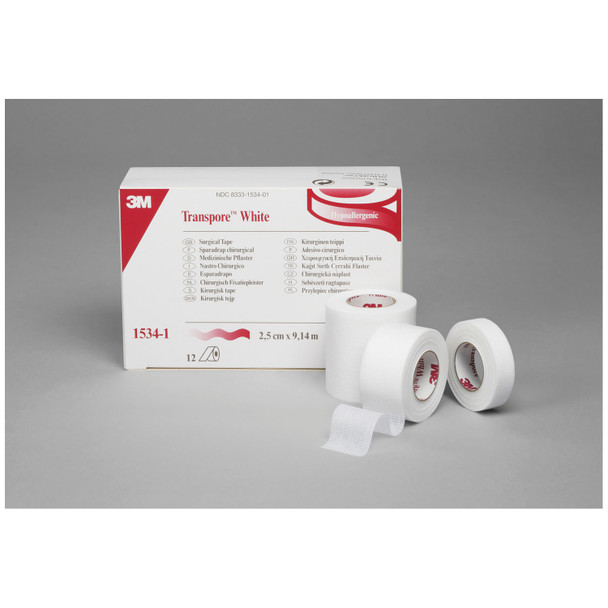 Solventum Corporation TRANSPORE™ 1534-1 White Dressing Tape, 1in. x 10 yds, 12/bx, 10 bx/cs (Continental US+HI Only) , case