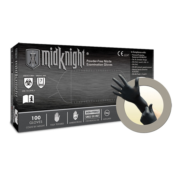 Ansell MICROFLEX MIDKNIGHT® MK-296-XL Exam Gloves, PF Nitrile, Textured, Black, X-Large, 100/bx, 10 bx/cs (US Only) , case