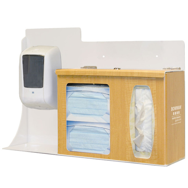 RS005-0223 Bowman Manufacturing Company, Inc. Respiratory Hygiene Station, Locking, Holds Two Boxes of Face Masks, (1-2) Boxes of Facial Tissues or (1) Box of Gloves, and Hand Sanitizer Dispenser (not included), Hinged Locking Lid Keyholes for Wall M