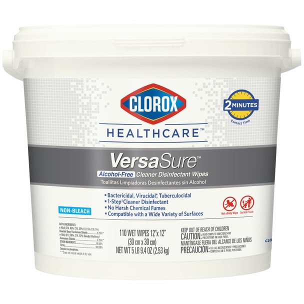Clorox Sales Company VERSASURE™ 31759 Clorox® Healthcare VersaSure® Cleaner Disinfectant Wipes, 12in. x 12in., 110/tub, 2 tub/cs (50 cs/plt) (Continental US Only) , case