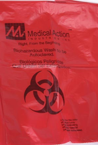 Medegen Medical Products, LLC 880 Biohazard Bag, 8in. x 12in., 1.8 mil, 1-2 Gal, Orange/ Black, Print/ Label, Max. Temp 285°F, Biohazard Labeling, Biohazard Symbol, English/ Spanish, 400/cs , case