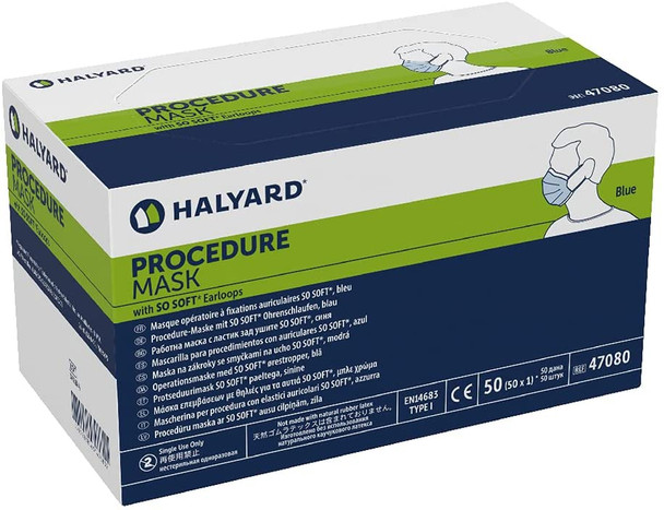 O&M Halyard 47080 Tissue Blue Procedure Mask - 50/Box 500/Case 10 Box/Case