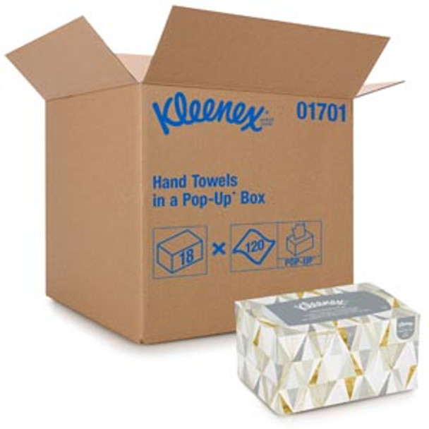 Kimberly-Clark Professional KLEENEX® 01701 Hand Towel, Pop-Up Box, White, 1-Ply, 9in. x 10½in., 120 Sheet/bx, 18 bx/cs (42 cs/plt) (US Only) , case