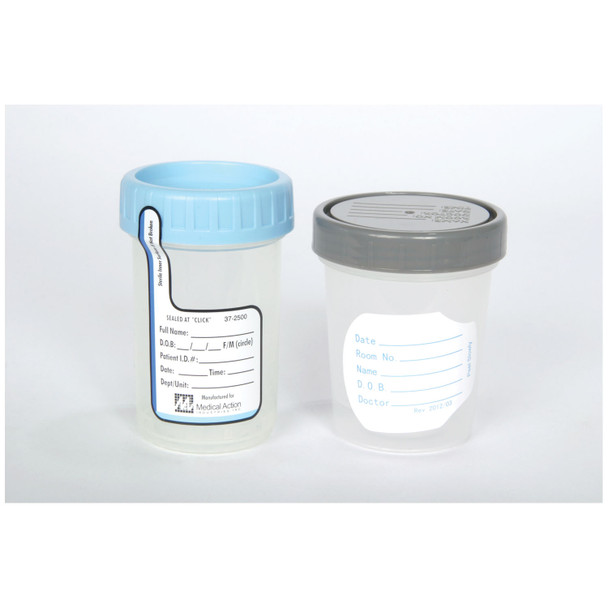 Medegen Medical Products, LLC M4928 Specimen Container, 4 oz, Label & Gray Lid, Polybag, 100/cs (60 cs/plt) , case