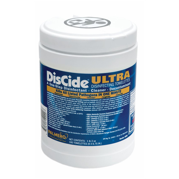 Palmero DISCIDE® 60DIS DisCide Ultra Towelettes, 6” x 6 ¾”, 160ct/can, 12can/cs (30 cs/plt) (US SALES ONLY) (HAZMAT Fees Apply, cannot ship via Air or to AK, GU, HI, MP, PR, VI) , case