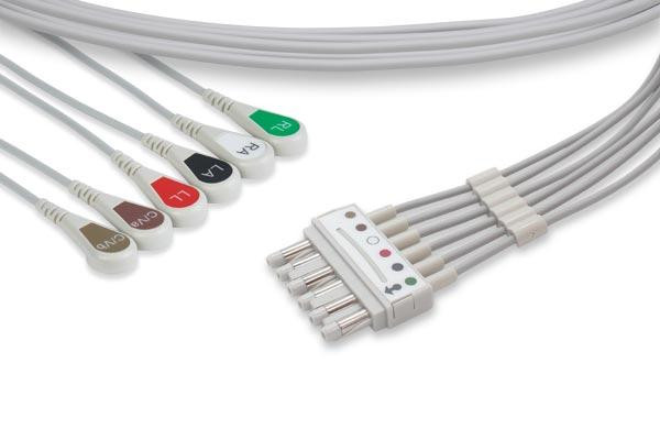 10142 Cables and Sensors Compatible Spacelabs ECG Leadwire - 700-0007-39, 6 Leads Snap