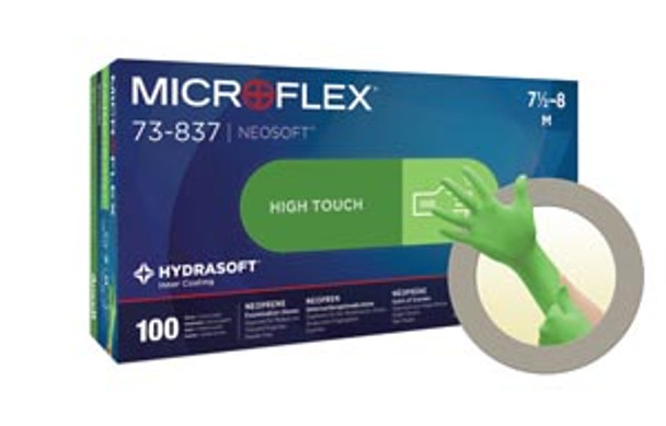 Ansell MICROFLEX® NEOSOFT™ 73837100 Exam Glove, Neoprene, X-Large, Size 9.5-10, Green, Powder-Free (PF), Latex-Free (LF), Non-Sterile, 100/bx, 10 bx/cs (US Only) , case