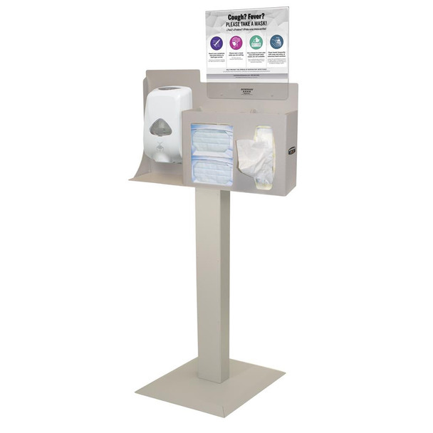 BD114-0012 Bowman Manufacturing Company, Inc. Cover Your Cough Compliance Kit, Includes: Respiratory Hygiene Station (RS004-0212), Floor Stand (KS010-0412) and 11 in.  x 8.5 in.  Sign Holder, Horizontal (MP-075), Quartz Beige (Made in the USA)