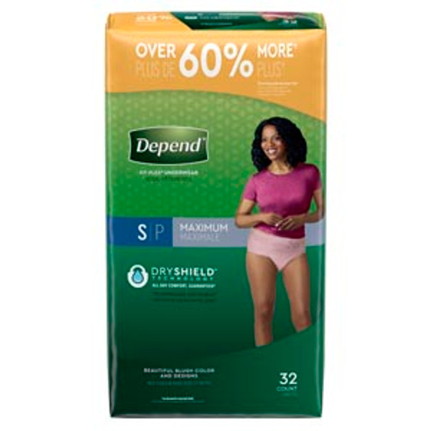 Kimberly-Clark Consumer DEPEND® 53741 Underwear, Maximum Absorbency, Small, Women, Blush, 32/pk, 2 pk/cs , case