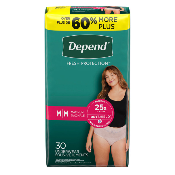 Kimberly-Clark Consumer DEPEND® 53742 Underwear, Maximum Absorbency, Medium, Women, Blush, 30/pk, 2 pk/cs (54 cs/plt) (US Only) , case
