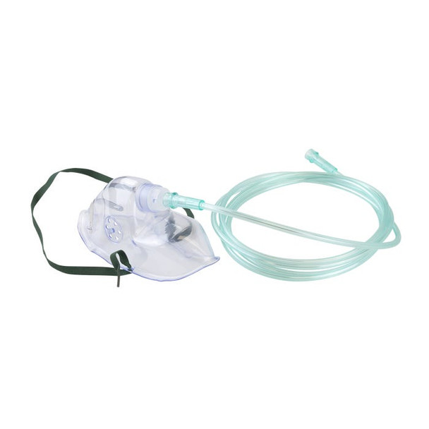 33005 Dynarex Oxygen Medium-Concentration Elongated Mask + 7' (2.1m) tubin, Adult/Standard Connector, 50/cs