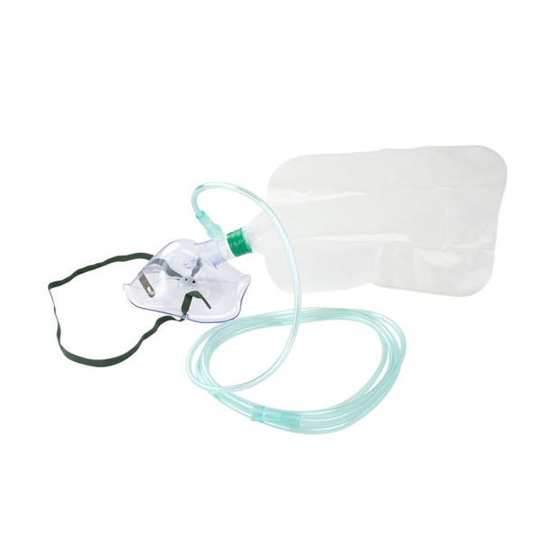 33012 Dynarex Oxygen High-Concentration Elongated Mask  +7' (2.1m) tubing, Adult/Standard Connector, 50/cs