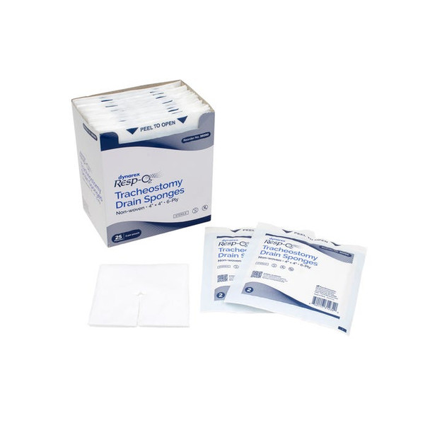 35051 Dynarex Tracheostomy Gauze Sponges, 4" x 4" 12 Ply, 6/50/Cs