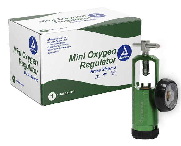 36356 Dynarex CGA Mini Oxygen Regulator - 0-15 LPM, 0-15 LPM, Barb Outlet, 5/1/cs