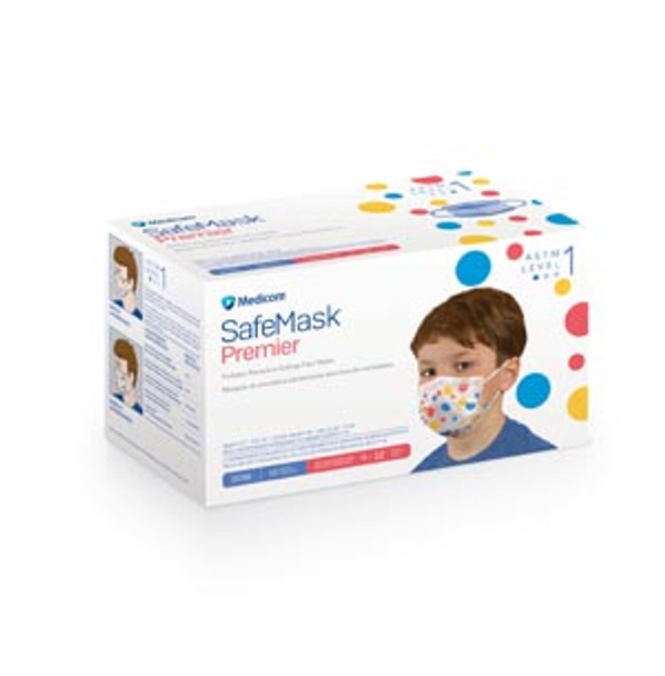 2038 Medicom, Inc. SafeMask Premier Pediatric Earloop Face Mask, ASTM LEVEL 1, Polka Dot design, 50/bx, 10 bx/cs (Not Available for sale into Canada)