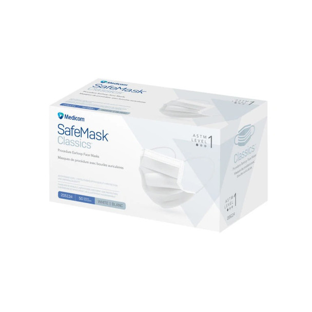 Medicom, Inc. SAFEMASK® CLASSICS™ 205114 Procedure Earloop Face Mask ASTM Level 1, White, 50/bx, 10 bx/cs (Not Available for sale into Canada) , case
