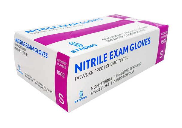 Strong Manufacturers p/n 1802 Nitrile Exam Gloves, Powder Free, Small, 100/Box, 10 Boxes/Case