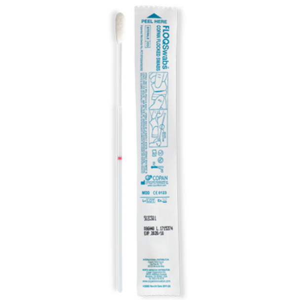 502CS01 MedSchenker Single Regular Size Nylon Flocked Swab with 80mm Breakpoint in Peel Pouch - Individually Packaged, Sterile, 1000/pack