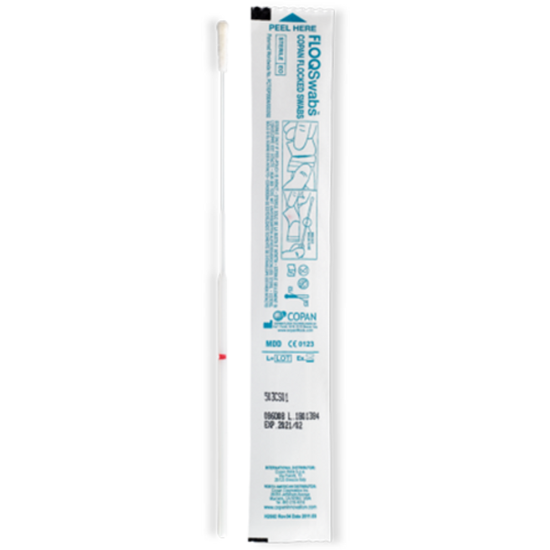 503CS01 MedSchenker Single Flexible Minitip Size Nylon Flocked Swab with 100mm Breakpoint in Peel Pouch - Individually Packaged, Sterile, 1000/pa