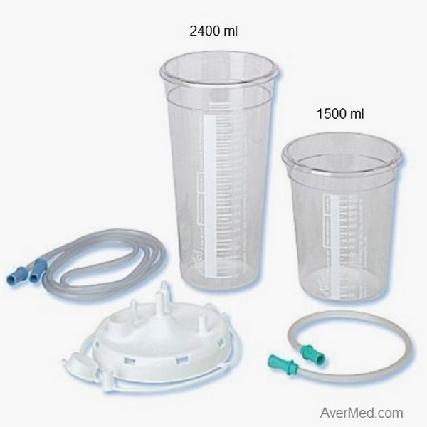 20-08-0007 Allied Medical LLC Disposable Collection Canister, Stem Inlet & Hydrophobic Filter, with Tubing, 1500 ml, 42/case
