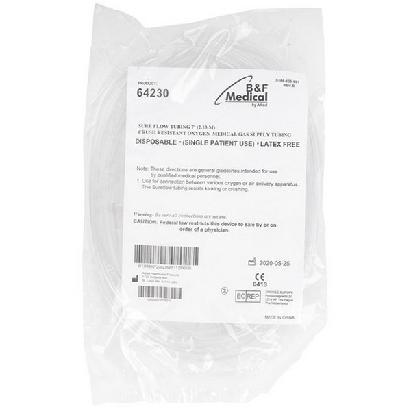 64230 Allied Medical LLC Crush Resistant Sure Flow, 7' Oxygen Supply Tubing, 50/case