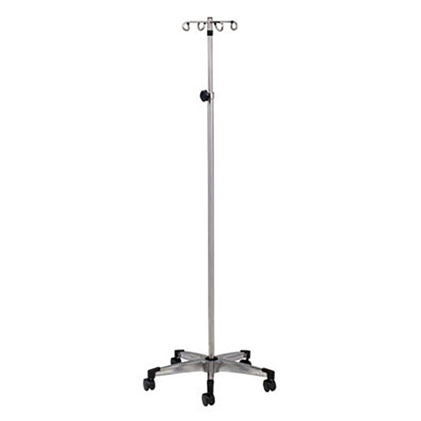 50-1973 Fabrication Enterprises, Inc. 4-Hook IV Pole, Stainless Steel, 5-Leg