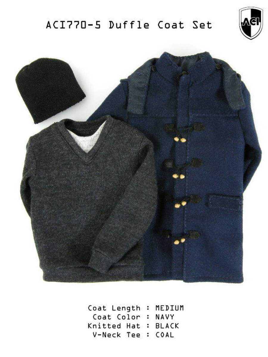 ACI - 1-6th Duffle Coat Set Navy medium Coat, Coal Long Sleeves Tee, Black Knitted Hat