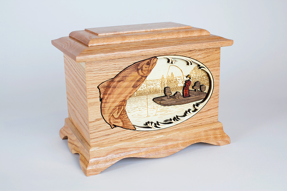 Oak wood cremation urn