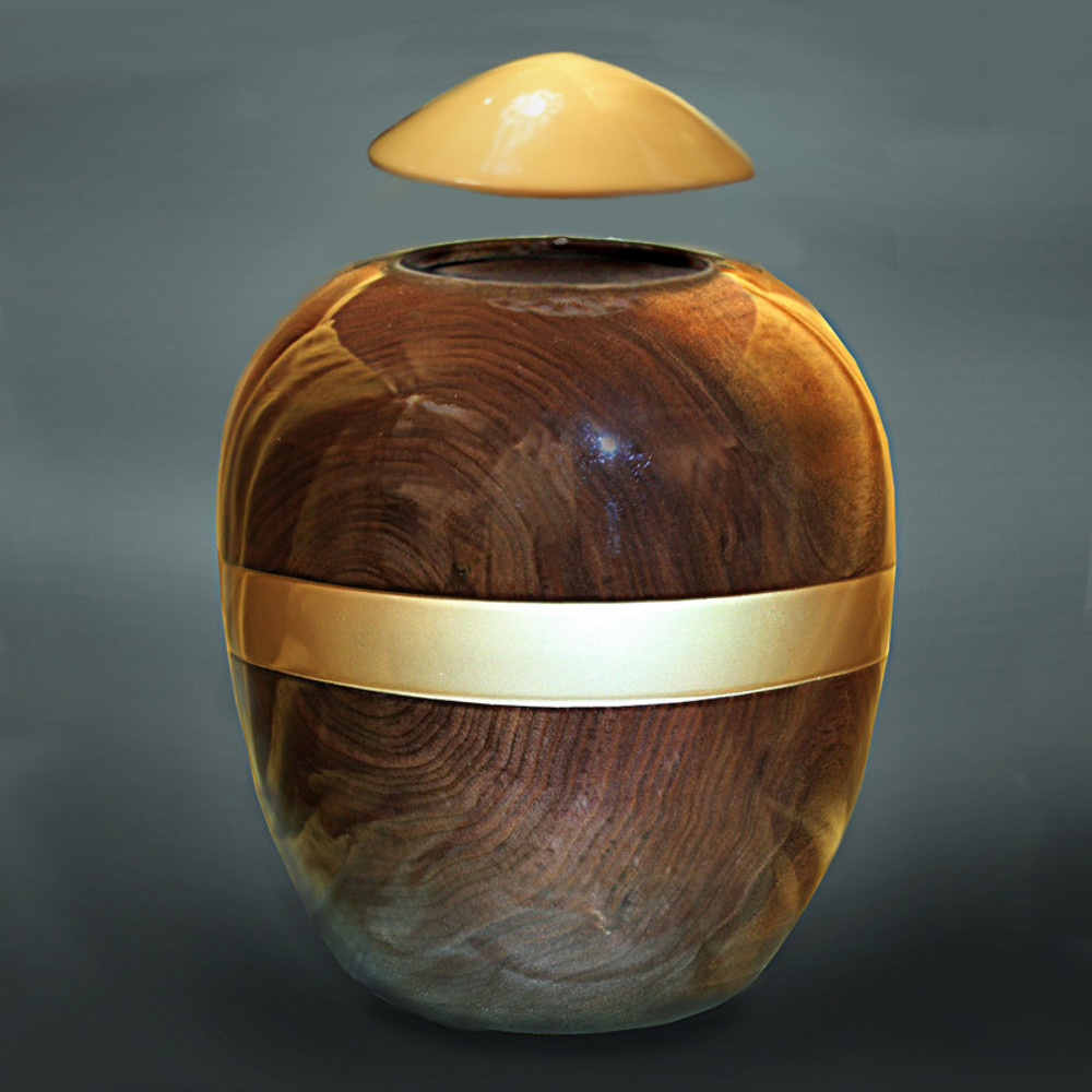Walnut Wood Urn with Gold Lid