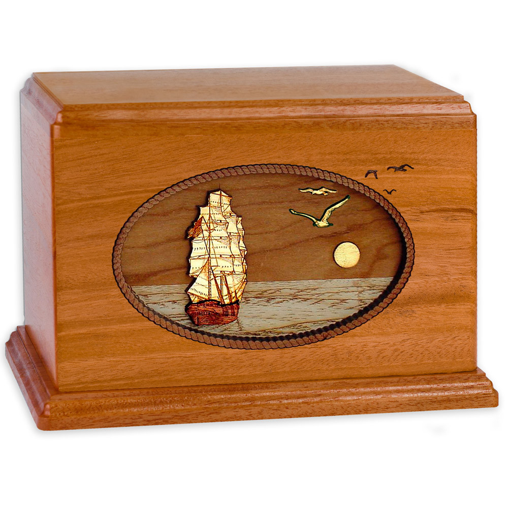 Sailing Ship Wood Companion Urn - Mahogany