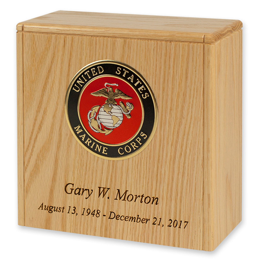 Niche Cremation Urn - Oak Wood with Military Emblem & Engraving