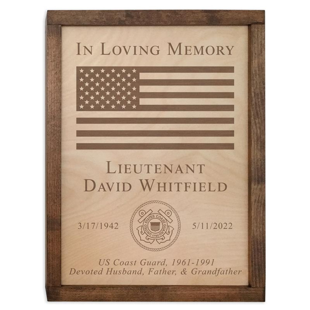 Coast Guard Wood Cremation Urn- Flag 