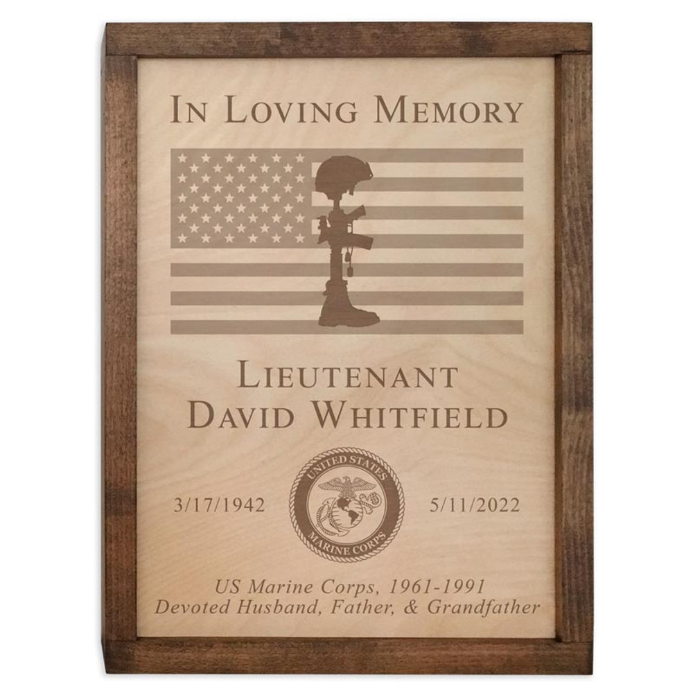 Marines Wood Cremation Urn- Battlefield Cross