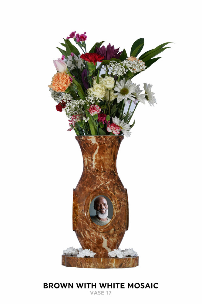 Brown with White Mosaic with flowers