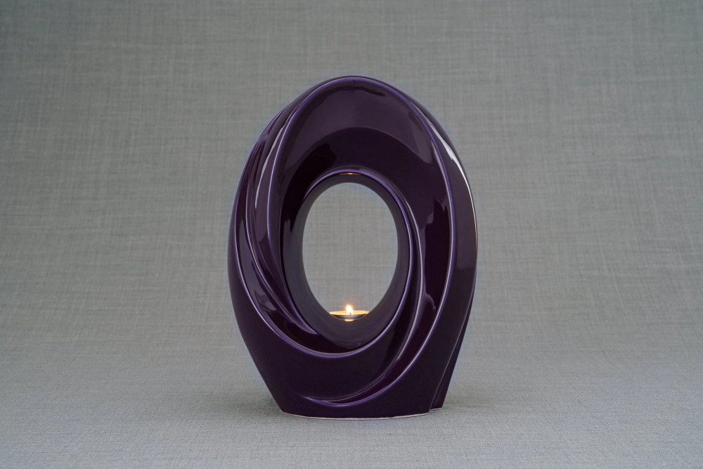 Passage Sculpture Art Memorial Candle Ceramic Cremation Urn in Violet