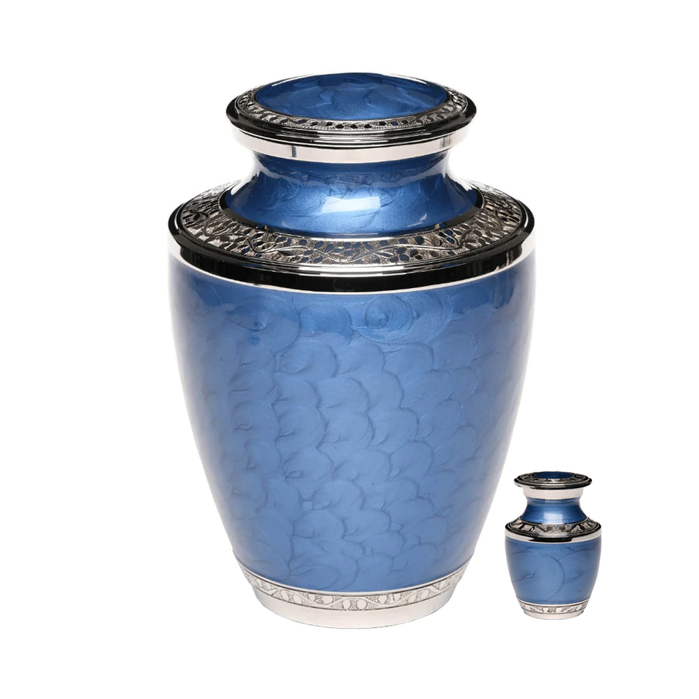 Blue Nickel Plated Brass Urn - Size difference 