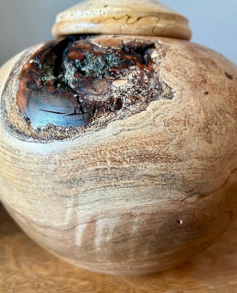 Hand-Turned Maple Burled Urn (27) - Side view