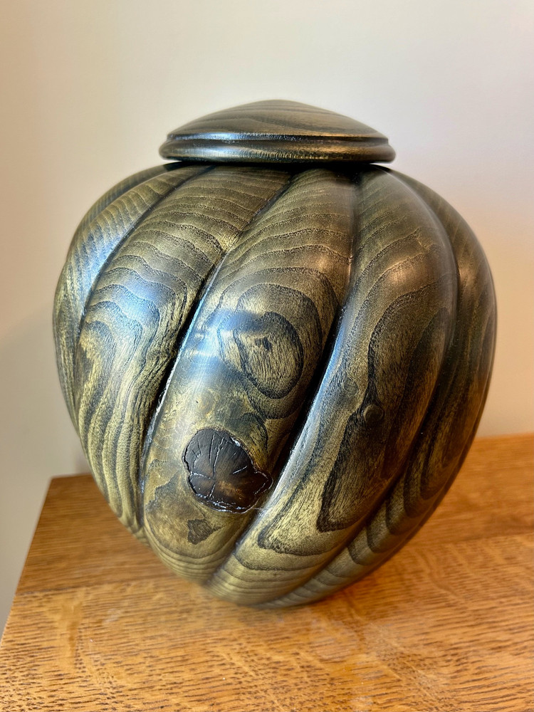 Carved Mulberry Turned Urn - back view