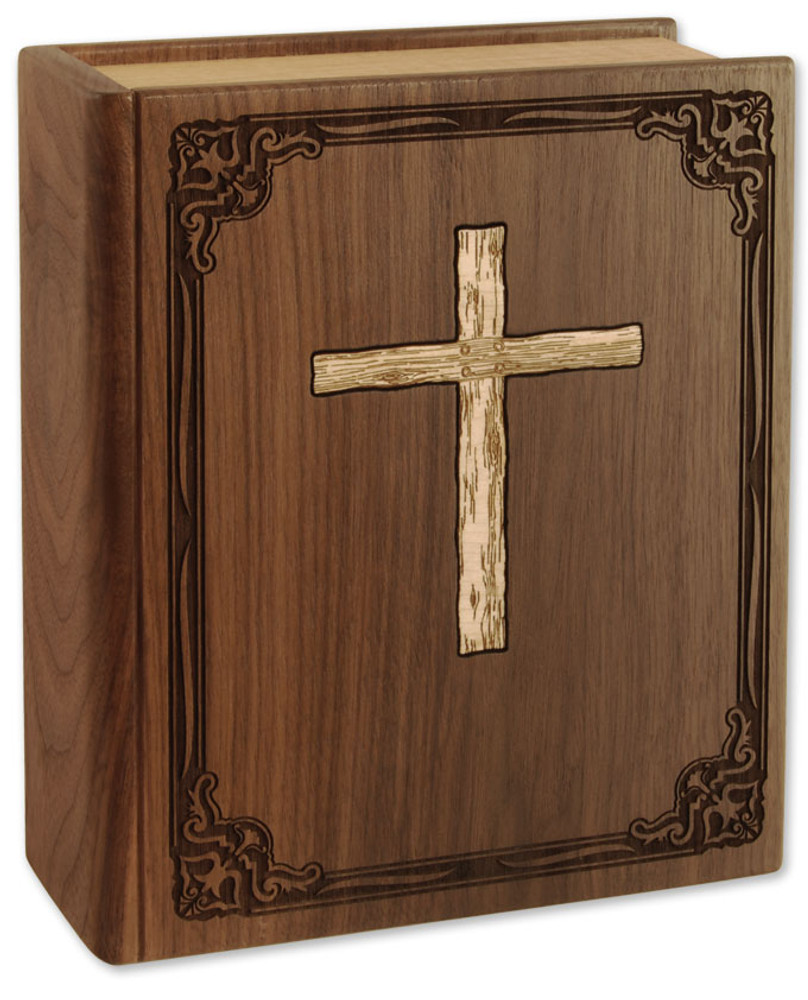 Bible Urn with Cross Book Urn - Shown in Walnut