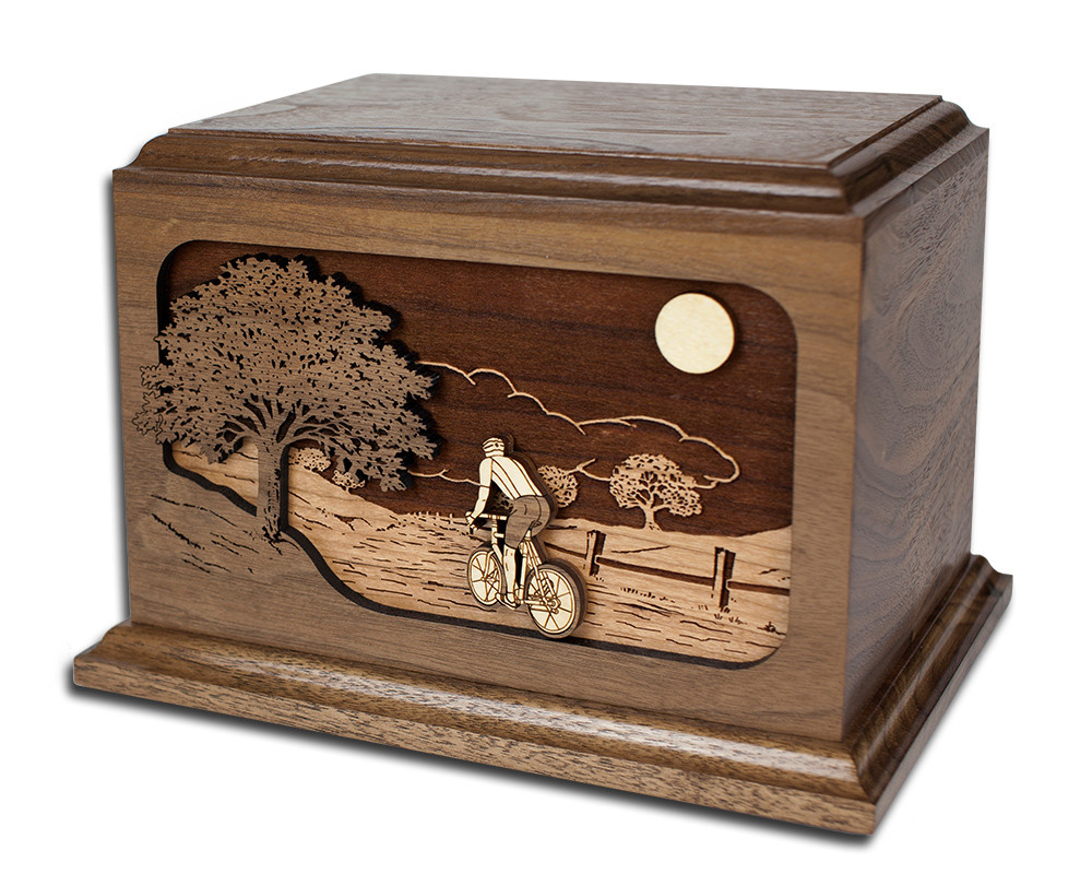 Bicycle Road Home Wood Cremation Urn