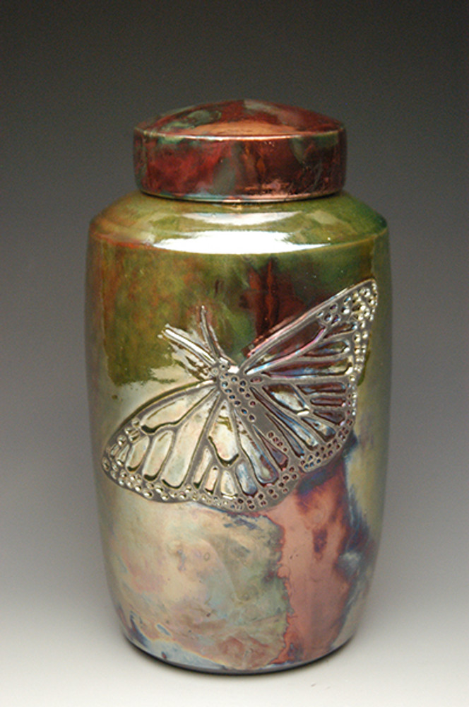 Butterfly Raku Ceramic Cremation Urn - Made in the USA