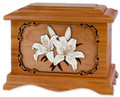 Lilies Cremation Urn in Mahogany Wood