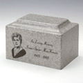 Classic Cultured Granite Urn in Mist Gray with Inscription